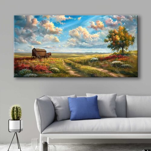 Tarihi Fayton ve Doğa Manzarası Dekoratif Kanvas Tablo - VOOV3082