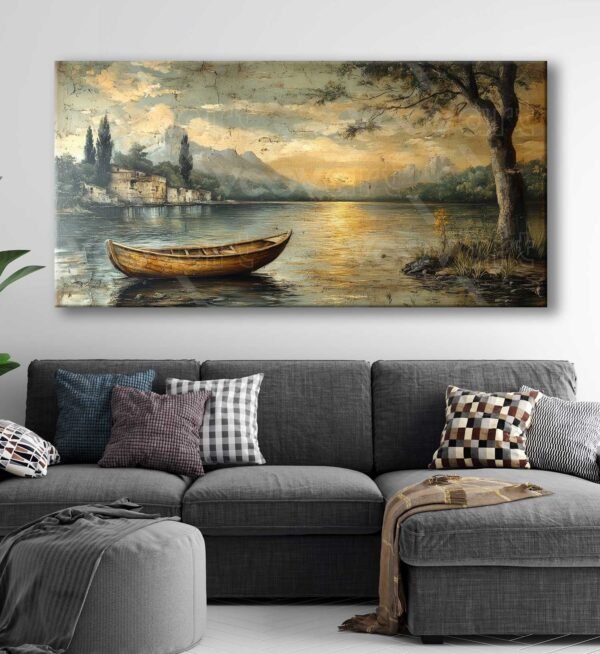 Sandallı Sahil Kasabası Manzarası Dekoratif Kanvas Tablo - VOOV3083