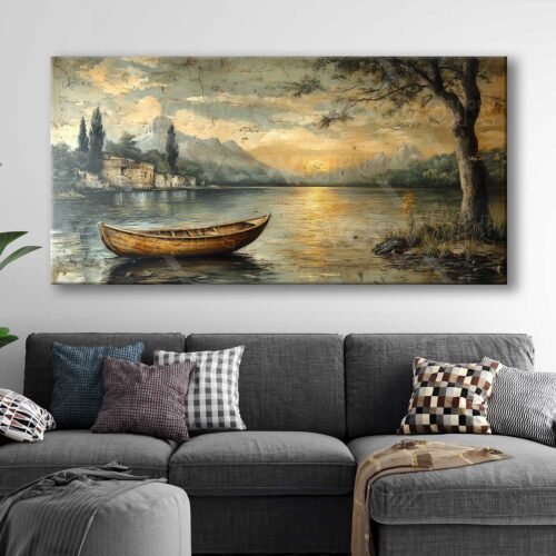 Sandallı Sahil Kasabası Manzarası Dekoratif Kanvas Tablo - VOOV3083