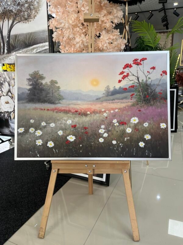 70x100cm Gold Çerçeveli Dokulu Papatyalar ve Doğa Dekoratif Tablo - ART1269