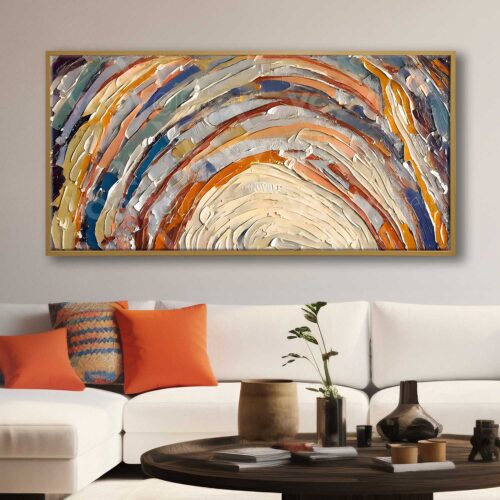 70x140cm Eskitme Gold Çerçeveli Soyut Gün Batımı Dekoratif Kanvas Tablo - ART1266