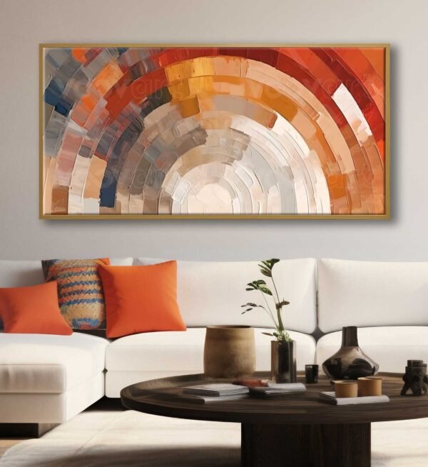 70x140cm Natürel Çerçeveli Soyut Gün Batımı Dekoratif Kanvas Tablo - ART1268