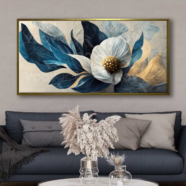 70x140cm Eskitme Gold Çerçeveli Çiçek Dekoratif Kanvas Tablo - ART1278