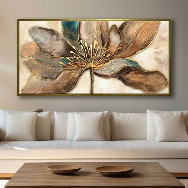 70x140cm Eskitme Gold Çerçeveli Muhteşem Cennet Çiçeği Dekoratif Kanvas Tablo - ART1279