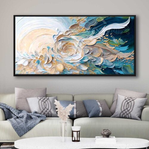 70x140cm Siyah Çerçeveli Muhteşem Soyut Çiçek Dekoratif Kanvas Tablo - ART1281