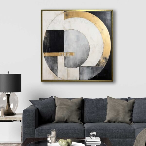 95x95cm Eskitme Gold Çerçeveli Modern Soyut Dekoratif Kanvas Tablo - ART1291