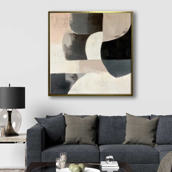 art1292-1 95x95cm Eskitme Gold Çerçeveli Modern Soyut Dekoratif Kanvas Tablo - ART1292