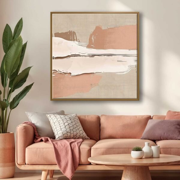 95x95cm Natürel Çerçeveli Soyut Dekoratif Kanvas Tablo - ART1298