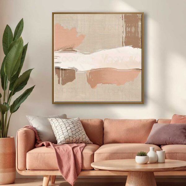 95x95cm Natürel Çerçeveli Soyut Dekoratif Kanvas Tablo - ART1297