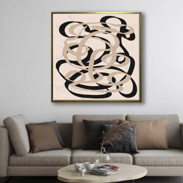 art1300-1 95x95cm Eskitme Gold Çerçeveli Soyut Modern Dekoratif Kanvas Tablo - ART1300