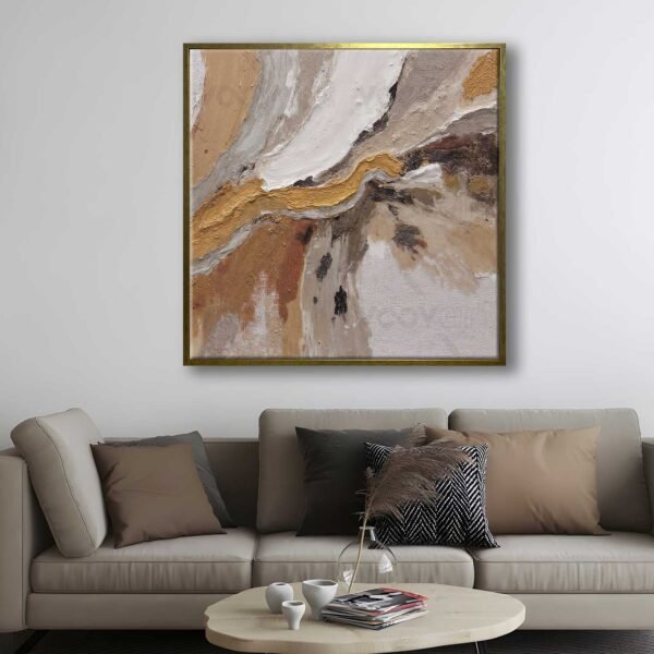 art1301-1 95x95cm Eskitme Gold Çerçeveli Soyut Modern Dekoratif Kanvas Tablo - ART1301