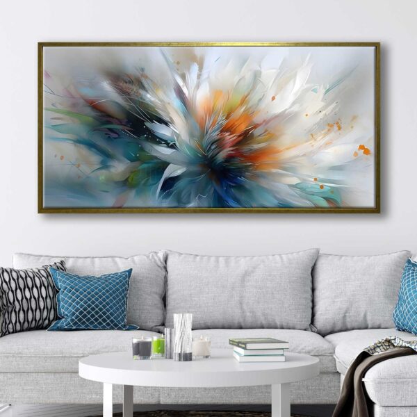 70x140cm Eskitme Gold Çerçeveli Soyut Çiçek Dekoratif Kanvas Tablo - ART1309