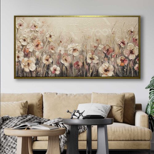 70x140cm Eskitme Gold Çerçeveli Papatyalar Dekoratif Kanvas Tablo - ART1310