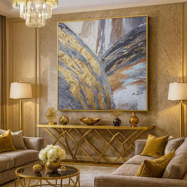 95x95cm Eskitme Gold Çerçeveli Abstract Dekoratif Tablo - ART1277