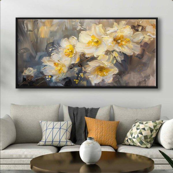 70x140cm Siyah Çerçeveli Soyut Çiçekler Dekoratif Kanvas Tablo - ART5003