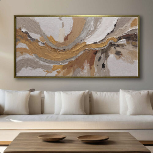 70x140cm Eskitme Gold Çerçeveli Soyut Modern Dekoratif Kanvas Tablo - ART5007