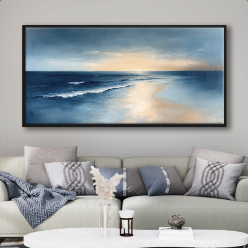 70x140cm Siyah Çerçeveli Okyanus Dekoratif Kanvas Tablo - ART5008