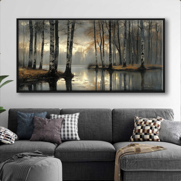 70x140cm Siyah Çerçeveli Orman Manzarası Dekoratif Kanvas Tablo - ART5011