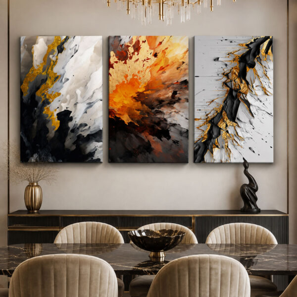 Altın Enerji Kanvas Duvar Tablosu - 3'lü Canvas Tablo Seti - VOOV4352