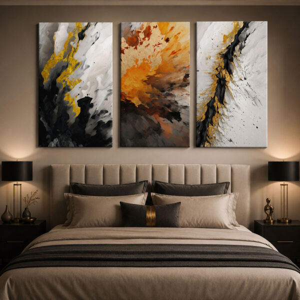 Altın Enerji Kanvas Duvar Tablosu - 3'lü Canvas Tablo Seti - VOOV4352