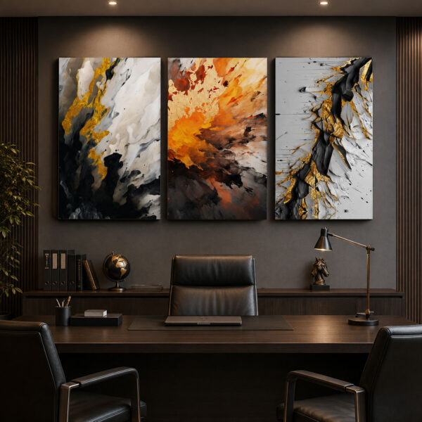Altın Enerji Kanvas Duvar Tablosu - 3'lü Canvas Tablo Seti - VOOV4352