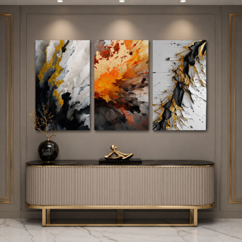 Altın Enerji Kanvas Duvar Tablosu - 3'lü Canvas Tablo Seti - VOOV4352