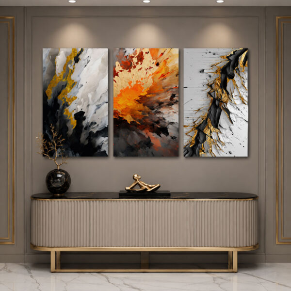 Altın Enerji Kanvas Duvar Tablosu - 3'lü Canvas Tablo Seti - VOOV4352