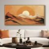 70x140cm Natürel Çerçeveli Soyut Gün Batımı Dekoratif Kanvas Tablo - ART1323