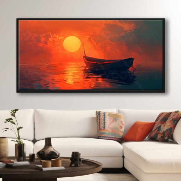 70x140cm Siyah Çerçeveli Muhteşem Gün Batımı Manzarası Dekoratif Kanvas Tablo - ART1327