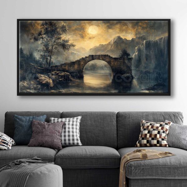 70x140cm Siyah Çerçeveli Gün Batımı Manzarası Dekoratif Kanvas Tablo - ART1328