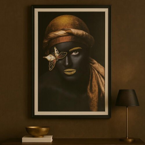 62x82cm Siyah Çerçeveli Sim İşlemeli Dekoratif Kadın Kanvas Tablo - ART1997