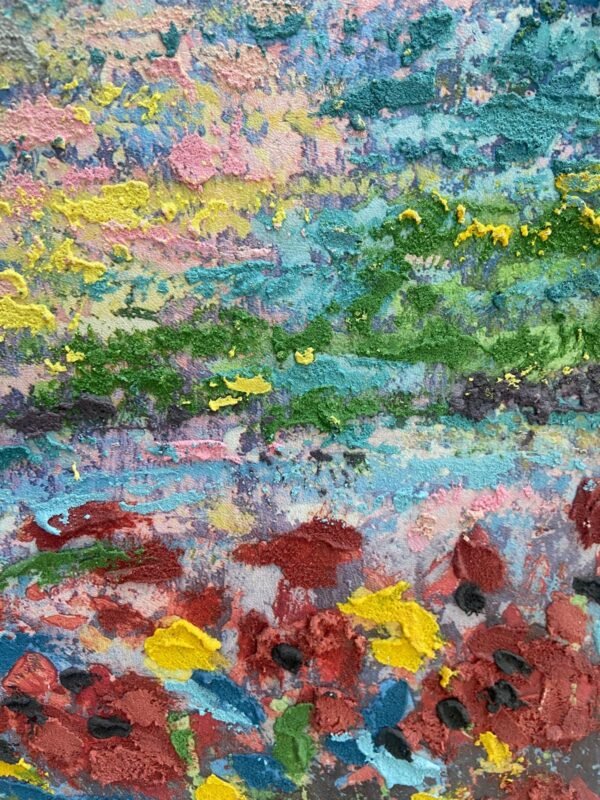 85x85cm Siyah Çerçeveli Yağlıboya Dokulu Soyut Çiçek Tarlası Dekoratif Tablo - ART3825