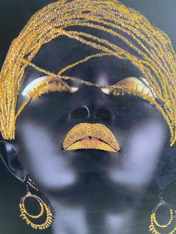 62x82cm Siyah Çerçeveli Sim İşlemeli Dekoratif Kadın Kanvas Tablo - ART1998