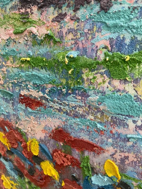 85x85cm Siyah Çerçeveli Yağlıboya Dokulu Soyut Çiçek Tarlası Dekoratif Tablo - ART3825