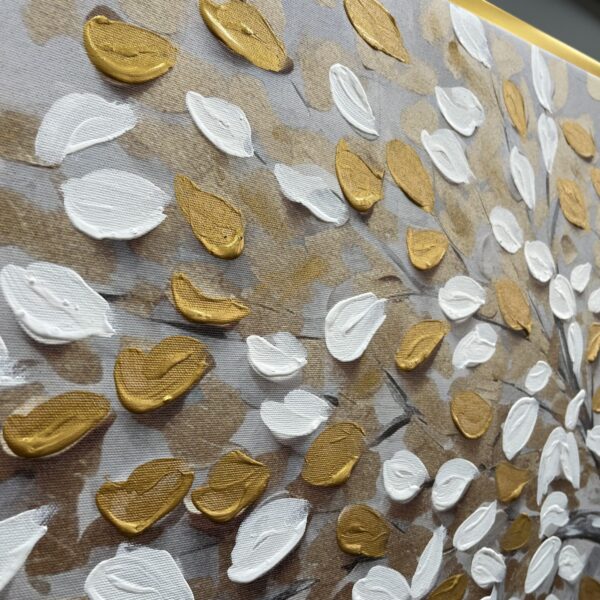 70x120cm Gold Çerçeveli Akrilik Dokulu Dekoratif Ağaç Kanvas Tablo - ART6001