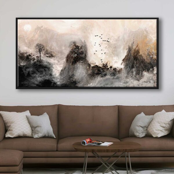 70x140cm Siyah Çerçeveli Soyut Manzara Dekoratif Kanvas Tablo - ART1353