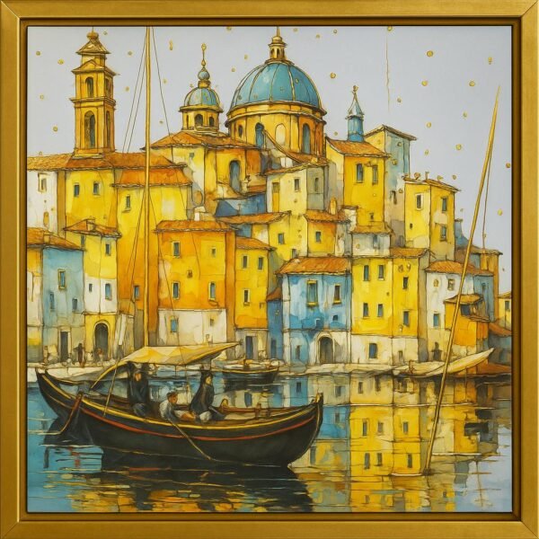85x85cm Gold Çerçeveli Venedik Manzarası Dekoratif Tablo - ART6125