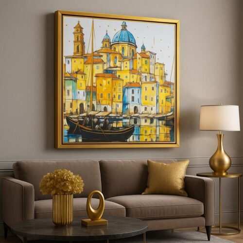 85x85cm Gold Çerçeveli Venedik Manzarası Dekoratif Tablo - ART6125