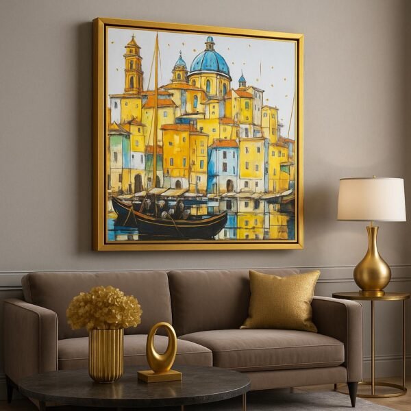 85x85cm Gold Çerçeveli Venedik Manzarası Dekoratif Tablo - ART6125