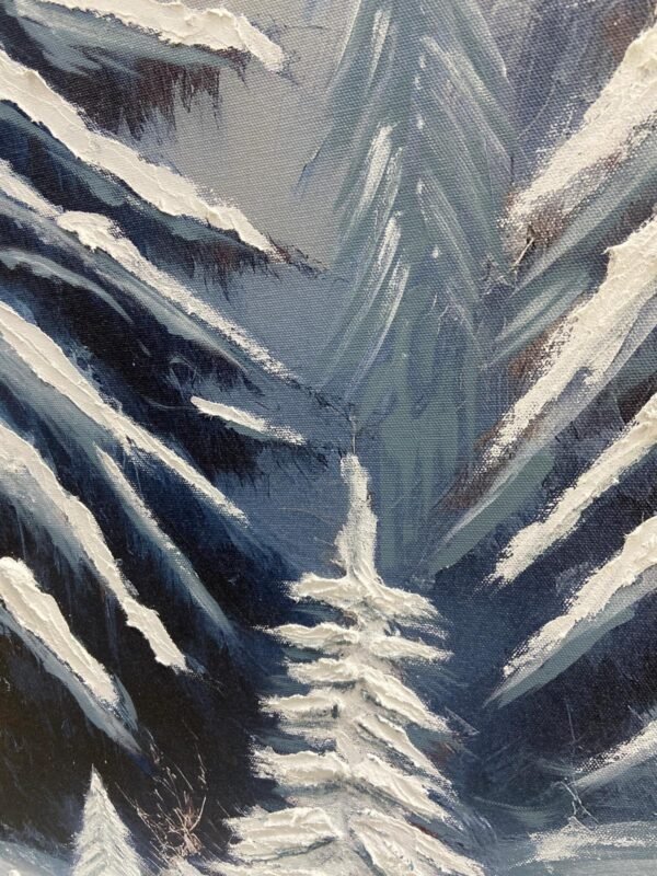 95x95cm Siyah Çerçeveli Akrilik Dokulu Kış Manzarası Dekoratif Tablo - ART3425