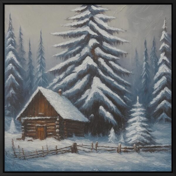 95x95cm Siyah Çerçeveli Akrilik Dokulu Kış Manzarası Dekoratif Tablo - ART3425