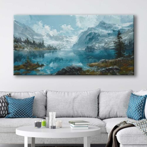 Göl ve Dağlar Kış Manzarası Dekoratif Kanvas Tablo - VOOV3092