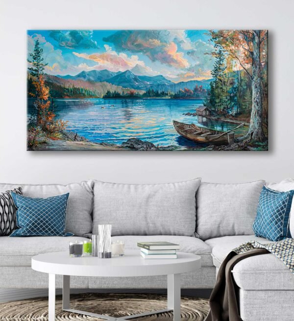 Göl ve Sandal Manzarası Dekoratif Kanvas Tablo - VOOV3094