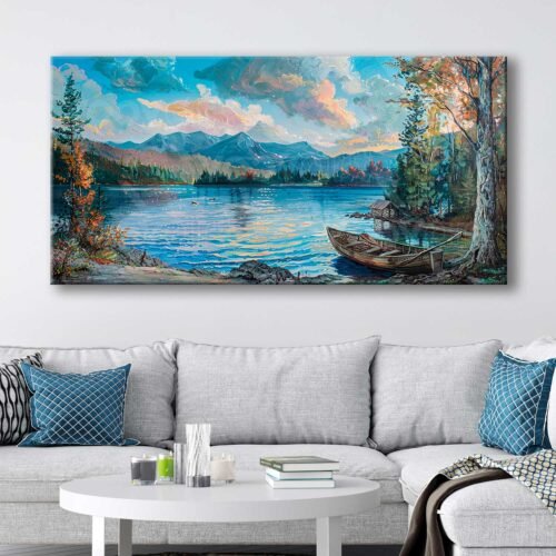 Göl ve Sandal Manzarası Dekoratif Kanvas Tablo - VOOV3094