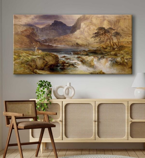 Geyik ve Akarsu Muhteşem Manzara Dekoratif Kanvas Tablo - VOOV3095