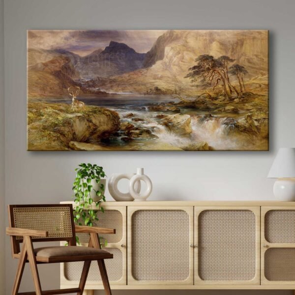 Geyik ve Akarsu Muhteşem Manzara Dekoratif Kanvas Tablo - VOOV3095