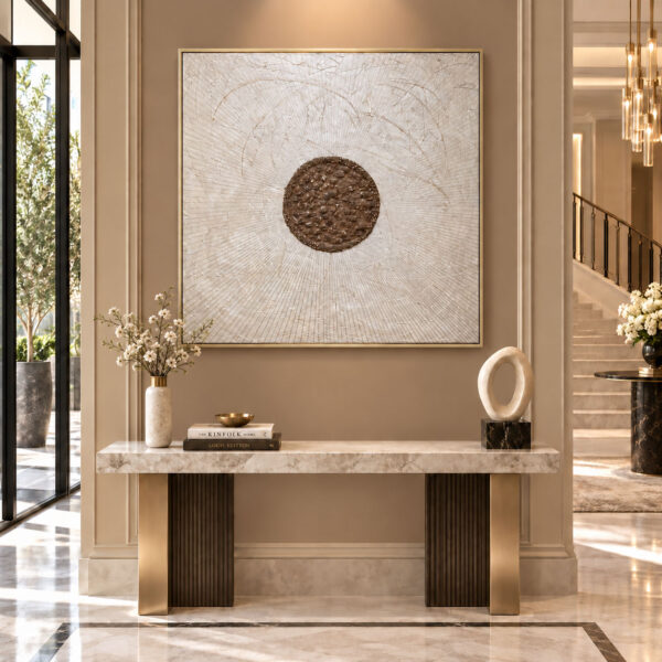 Eskitme Gümüş Çerçeveli 95x95cm Kabartma Dokulu El Yapımı Dekoratif Tablo - ART7008