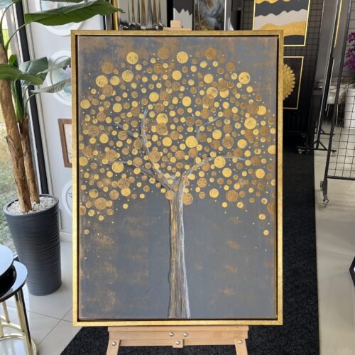 75x105cm Eskitme Gold Çerçeveli Dokulu Soyut Ağaç Dekoratif Tablo - ART7001