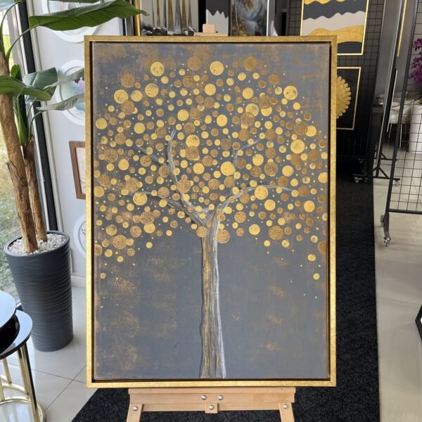 75x105cm Eskitme Gold Çerçeveli Dokulu Soyut Ağaç Dekoratif Tablo - ART7001