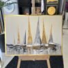 64x90cm Gold Çerçeveli Dokulu Soyut Yelkenliler Dekoratif Tablo - ART7002